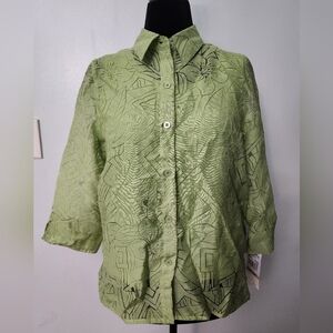 Alfred Dunner Green Sheer Floral Blouse 12P